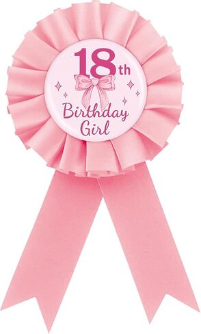 Pink Bow It's My 18th Birthday Tinplate Badge Pin, Pink Rosette 18th Birthday Girl Button Pin, Coquette Bow Eighteen Award Ribbon Brooch Party Supplies in Kuwait