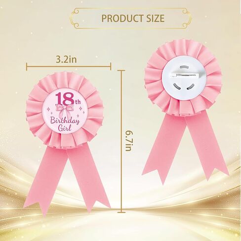 Pink Bow It's My 18th Birthday Tinplate Badge Pin, Pink Rosette 18th Birthday Girl Button Pin, Coquette Bow Eighteen Award Ribbon Brooch Party Supplies in Kuwait