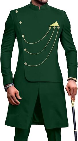 African Suits for Men Single Breasted Dashiki Chain Jackets and Pants 2 Piece Set Formal Outfits Wedding in Saudi Arabia