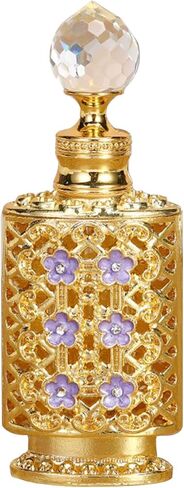 Yetaha Vintage زجاجات عطر زهر البرقوق المنحوتة المجوفة، زجاجة عطر الزهور المرصعة بالجواهر، زجاجة زيت عطرية مزخرفة من الزجاج الكريستالي الفاخر، جسم الزجاجة الذهبية مزين بأزهار البرقوق الأرجواني in Kuwait