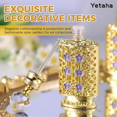 Yetaha Vintage زجاجات عطر زهر البرقوق المنحوتة المجوفة، زجاجة عطر الزهور المرصعة بالجواهر، زجاجة زيت عطرية مزخرفة من الزجاج الكريستالي الفاخر، جسم الزجاجة الذهبية مزين بأزهار البرقوق الأرجواني in Kuwait
