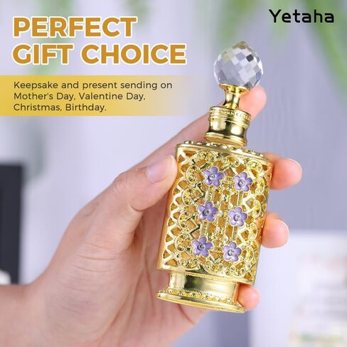 Yetaha Vintage زجاجات عطر زهر البرقوق المنحوتة المجوفة، زجاجة عطر الزهور المرصعة بالجواهر، زجاجة زيت عطرية مزخرفة من الزجاج الكريستالي الفاخر، جسم الزجاجة الذهبية مزين بأزهار البرقوق الأرجواني in Kuwait