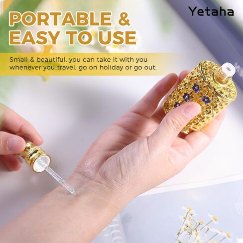 Yetaha Vintage زجاجات عطر زهر البرقوق المنحوتة المجوفة، زجاجة عطر الزهور المرصعة بالجواهر، زجاجة زيت عطرية مزخرفة من الزجاج الكريستالي الفاخر، جسم الزجاجة الذهبية مزين بأزهار البرقوق الأرجواني in Kuwait
