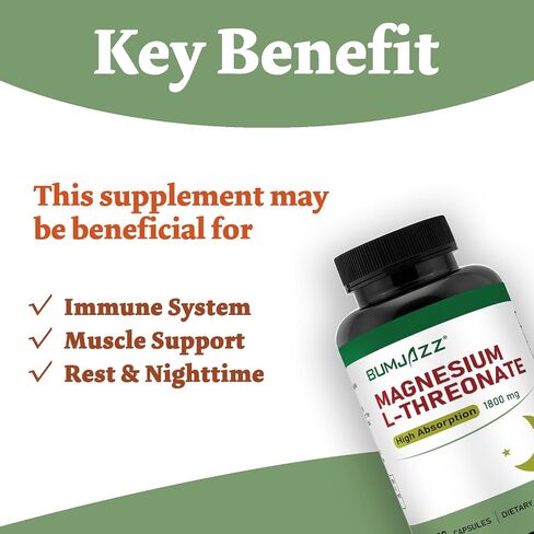 Magnesium L-Threonate Capsules 1800mg – 120 Count– High Absorption Magnesium Supplement – Bioavailable Form for Rest and Cognitive Function Support in Saudi Arabia
