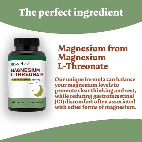 Magnesium L-Threonate Capsules 1800mg – 120 Count– High Absorption Magnesium Supplement – Bioavailable Form for Rest and Cognitive Function Support in Saudi Arabia