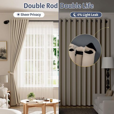 Double Curtain Rod for Windows 30-54 Inch, 3/4" Blackout Wrap-Around Curved Rod, Designed for Privacy & Room Darkening, Easy Installation & Removal, Black in Saudi Arabia