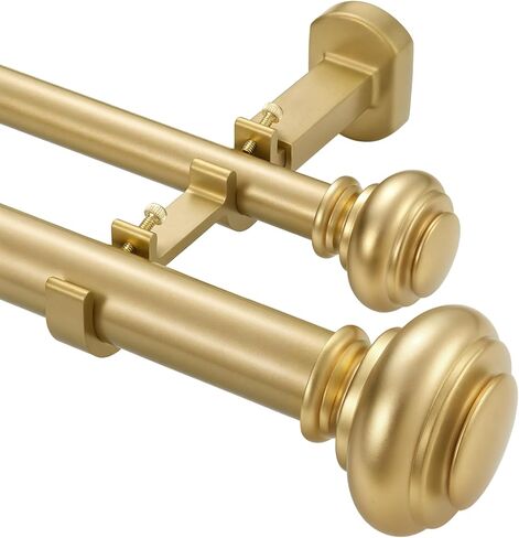 1 1/8 Inch Heavy Duty Double Curtain Rods for Windows, 72-144inch(6-12ft) Adjustable Length Telescoping Dual Drapery Rod Set with Solid Aluminum Bracket for Porch, Floor-to-ceiling Window, Warm Gold in Saudi Arabia