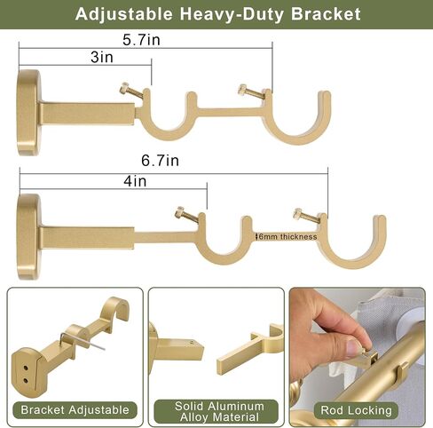 1 1/8 Inch Heavy Duty Double Curtain Rods for Windows, 72-144inch(6-12ft) Adjustable Length Telescoping Dual Drapery Rod Set with Solid Aluminum Bracket for Porch, Floor-to-ceiling Window, Warm Gold in Saudi Arabia