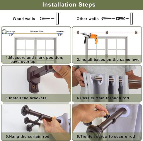 1 1/8 Inch Heavy Duty Double Curtain Rods for Windows, 72-144inch(6-12ft) Adjustable Length Telescoping Dual Drapery Rod Set with Solid Aluminum Bracket for Porch, Floor-to-ceiling Window, Warm Gold in Saudi Arabia