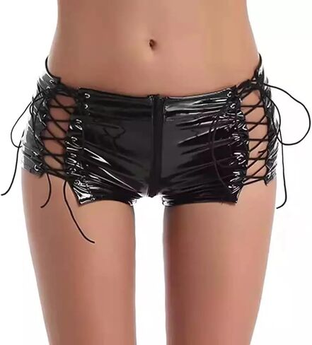 Womens Sexy PU Leather Chest Harness Lingerie Set Gothic Adult Clubwear Crop Top and Lace Up Shorts Roleplay Outfit for Party Cosplay Nightwear Valentine's Day Gift for Women Adults in Saudi Arabia