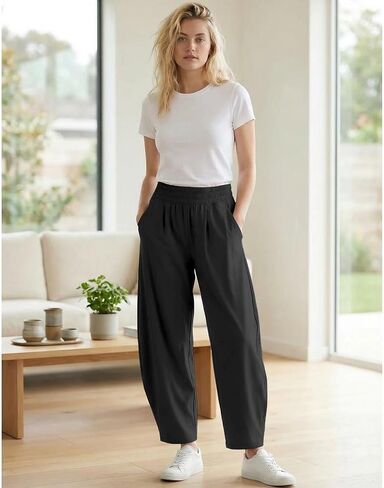 Ainangua High Waisted Barrel Pants Women Lightweight Baggy Hiking Athletic Ankle Pants Lounge Palazzo Trousers with Pockets in Saudi Arabia