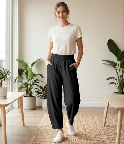 Ainangua High Waisted Barrel Pants Women Lightweight Baggy Hiking Athletic Ankle Pants Lounge Palazzo Trousers with Pockets in Saudi Arabia