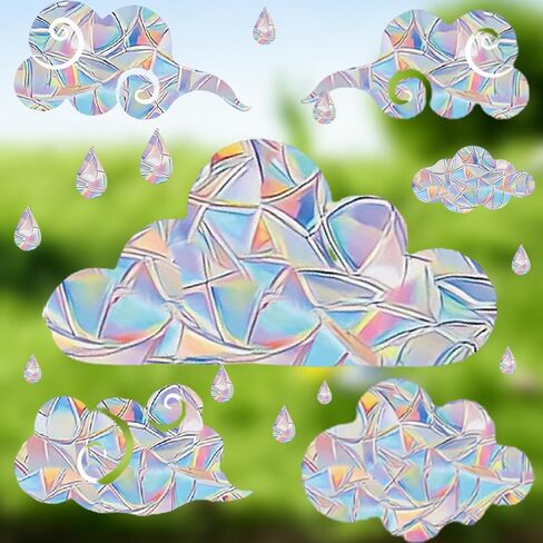 29 Pcs Window Decals for Bird Strikes, Window Clings Prevent Birds from Hitting Windows Suncatcher Stickers, Easy Remove, Non Adhesive Vinyl Raindrop Suncatch Stickers, Room Decor (Clouds Rainbow) in Saudi Arabia
