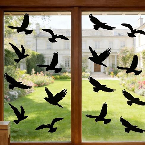 36 Pcs Anti-Collision Window Bird Shape Windows Sticker Decals Protect Black Birds Shape Clings for Save Bird Strikes Stop Birds Flying into Windows Hummingbird Style in Kuwait
