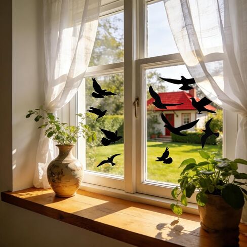 36 Pcs Anti-Collision Window Bird Shape Windows Sticker Decals Protect Black Birds Shape Clings for Save Bird Strikes Stop Birds Flying into Windows Hummingbird Style in Kuwait