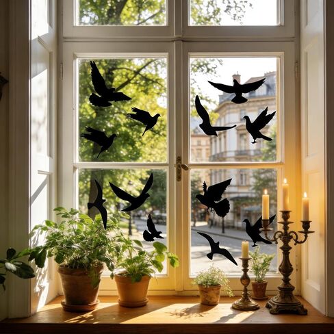 36 Pcs Anti-Collision Window Bird Shape Windows Sticker Decals Protect Black Birds Shape Clings for Save Bird Strikes Stop Birds Flying into Windows Hummingbird Style in Kuwait