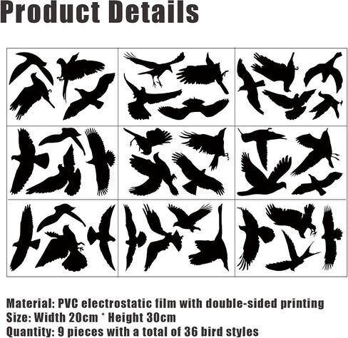 36 Pcs Anti-Collision Window Bird Shape Windows Sticker Decals Protect Black Birds Shape Clings for Save Bird Strikes Stop Birds Flying into Windows Hummingbird Style in Kuwait