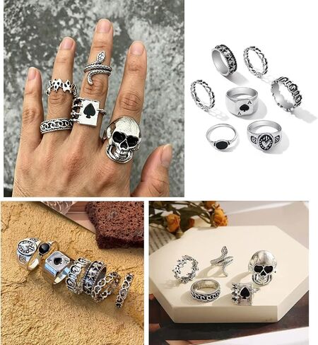 48 Pieces Stainless Steel Jewelry Set for Men Black Silver Cuban Chain Necklace Bracelet Cross Pendant Vintage Rings Hoop Earrings Hip Hop Jewelry Pack for Men Women in Saudi Arabia