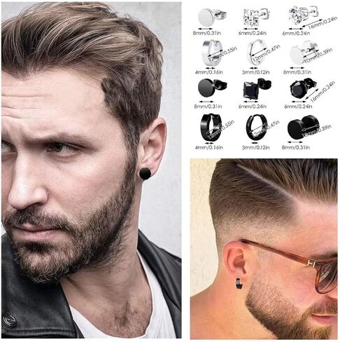 48 Pieces Stainless Steel Jewelry Set for Men Black Silver Cuban Chain Necklace Bracelet Cross Pendant Vintage Rings Hoop Earrings Hip Hop Jewelry Pack for Men Women in Saudi Arabia