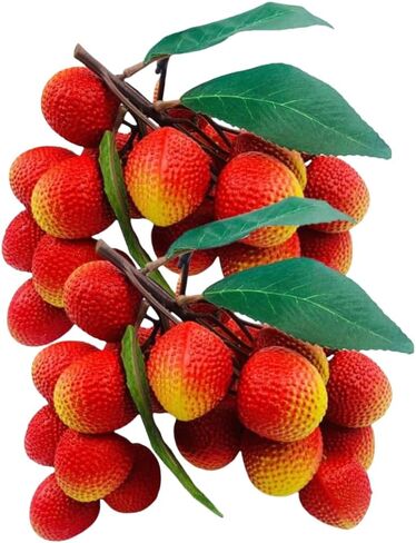 2 Bunches Artificial Lychee Fruit 7.8" Lifelike Fake Lychee with Leaves, Realistic Kitchen/Dining Table Decor, Party Decoration, Plastic Fruit Props for Photography, Display, or Cabinet Styling in Saudi Arabia