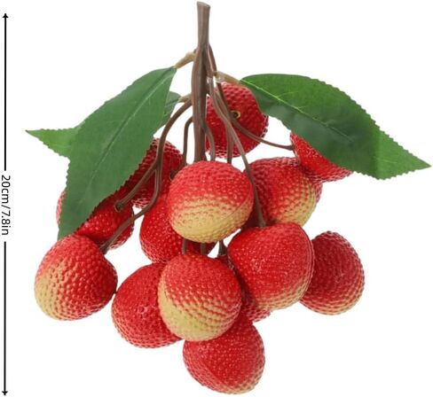 2 Bunches Artificial Lychee Fruit 7.8" Lifelike Fake Lychee with Leaves, Realistic Kitchen/Dining Table Decor, Party Decoration, Plastic Fruit Props for Photography, Display, or Cabinet Styling in Saudi Arabia