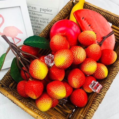 2 Bunches Artificial Lychee Fruit 7.8" Lifelike Fake Lychee with Leaves, Realistic Kitchen/Dining Table Decor, Party Decoration, Plastic Fruit Props for Photography, Display, or Cabinet Styling in Saudi Arabia