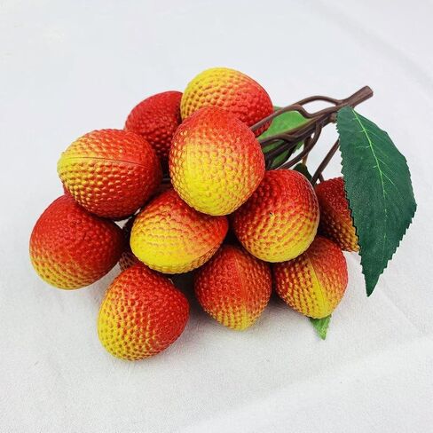 2 Bunches Artificial Lychee Fruit 7.8" Lifelike Fake Lychee with Leaves, Realistic Kitchen/Dining Table Decor, Party Decoration, Plastic Fruit Props for Photography, Display, or Cabinet Styling in Saudi Arabia