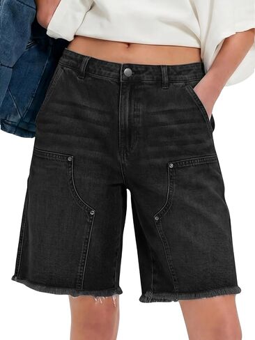 EXLURA شورت برمودا للنساء طول الركبة مرونة عالية الخصر شورتات جينز الصيف Y2K الدينيم Jorts الشارع الشهير مع جيوب in Kuwait