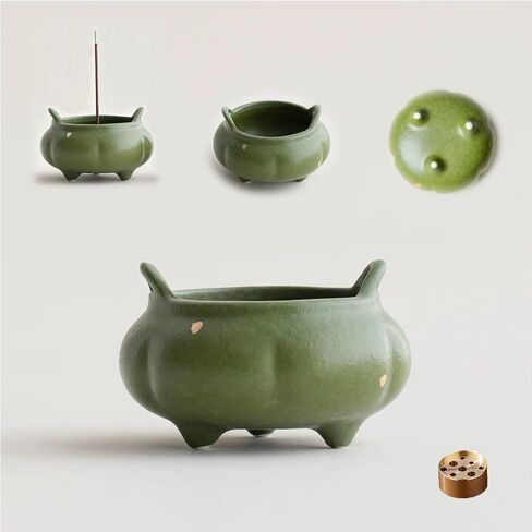 Hermit Life Incense Burner with 9 Holes Stick Holder, Lotus Bud or Tripod Ding Shape Design and Matte Ceramic Surface for Home Décor, Incense Stick Holder with Ash Catcher (White Lotus Bud) in Saudi Arabia