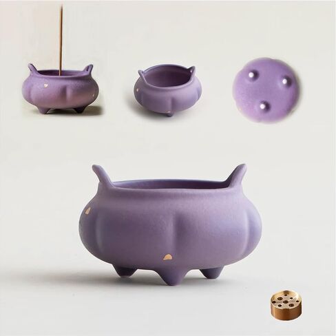 Hermit Life Incense Burner with 9 Holes Stick Holder, Lotus Bud or Tripod Ding Shape Design and Matte Ceramic Surface for Home Décor, Incense Stick Holder with Ash Catcher (White Lotus Bud) in Kuwait