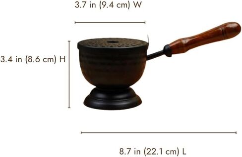 ServDharm Incense Holder Hammered Metal Black (3.7" Diameter) | Incense Burner with Wooden Handle | Loban Dhoop Holder for Home Decor, Puja, Meditation, Yoga, Spa and Gifting in Kuwait