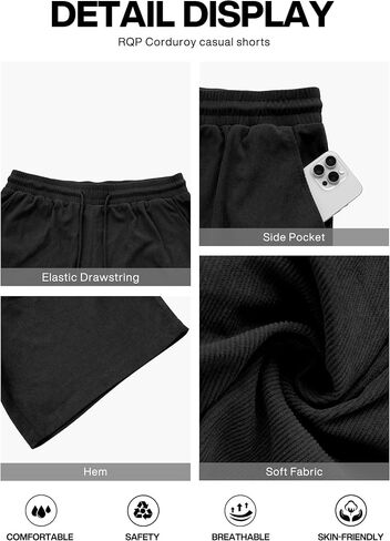 RQP Men's Corduroy Shorts 7 Inch Casual Elastic Waist Drawstring Summer Vacation Shorts in Saudi Arabia