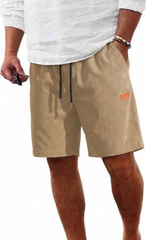 RQP Men's Corduroy Shorts 7 Inch Casual Elastic Waist Drawstring Summer Vacation Shorts in Saudi Arabia