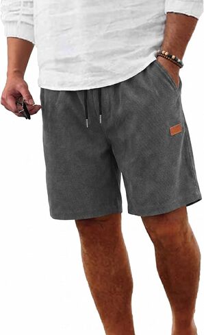 RQP Men's Corduroy Shorts 7 Inch Casual Elastic Waist Drawstring Summer Vacation Shorts in Saudi Arabia