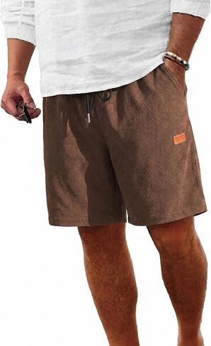 RQP Men's Corduroy Shorts 7 Inch Casual Elastic Waist Drawstring Summer Vacation Shorts in Saudi Arabia