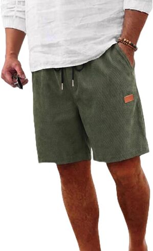 RQP Men's Corduroy Shorts 7 Inch Casual Elastic Waist Drawstring Summer Vacation Shorts in Saudi Arabia