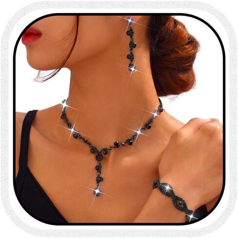 CLOACE Rhinestone Necklace Set Silver Sparkly Earrings Bracelet Bridal Prom Wedding Jewelry Sets for Women and Bride in Saudi Arabia