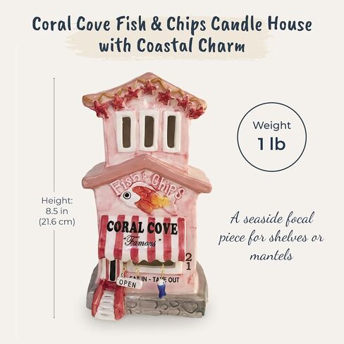 Blue Sky Ceramics Coral Cove Fish Chips Candle House, Multi (19207) in Kuwait