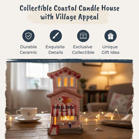 Blue Sky Ceramics Coral Cove Fish Chips Candle House, Multi (19207) in Kuwait