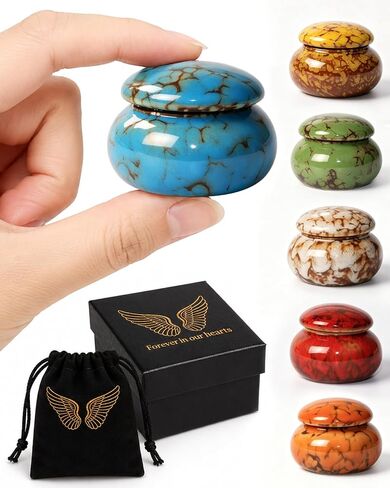 CHONOVO Small Ceramic Keepsake Urn, 1.6'' with Velvet Bag and Box | Handcrafted Ceramic, Unique Pattern, No Leak, Secure Lid, Compact Size, Fits Adult/Pet Ashes, Memorial for Shelf or Desk in Saudi Arabia