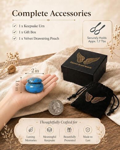 CHONOVO Small Ceramic Keepsake Urn, 1.6'' with Velvet Bag and Box | Handcrafted Ceramic, Unique Pattern, No Leak, Secure Lid, Compact Size, Fits Adult/Pet Ashes, Memorial for Shelf or Desk in Saudi Arabia