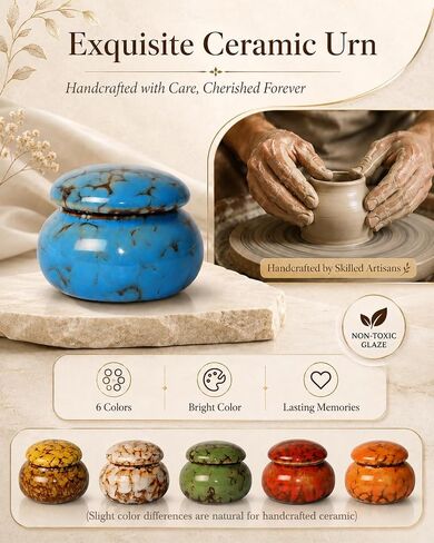 CHONOVO Small Ceramic Keepsake Urn, 1.6'' with Velvet Bag and Box | Handcrafted Ceramic, Unique Pattern, No Leak, Secure Lid, Compact Size, Fits Adult/Pet Ashes, Memorial for Shelf or Desk in Saudi Arabia
