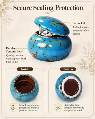 CHONOVO Small Ceramic Keepsake Urn, 1.6'' with Velvet Bag and Box | Handcrafted Ceramic, Unique Pattern, No Leak, Secure Lid, Compact Size, Fits Adult/Pet Ashes, Memorial for Shelf or Desk in Saudi Arabia