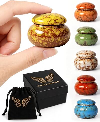 CHONOVO Small Ceramic Keepsake Urn, 1.6'' with Velvet Bag and Box | Handcrafted Ceramic, Unique Pattern, No Leak, Secure Lid, Compact Size, Fits Adult/Pet Ashes, Memorial for Shelf or Desk in Saudi Arabia