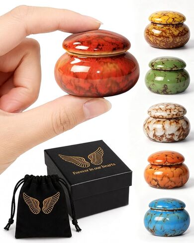 CHONOVO Small Ceramic Keepsake Urn, 1.6'' with Velvet Bag and Box | Handcrafted Ceramic, Unique Pattern, No Leak, Secure Lid, Compact Size, Fits Adult/Pet Ashes, Memorial for Shelf or Desk in Saudi Arabia