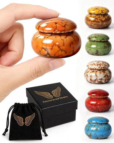 CHONOVO Small Ceramic Keepsake Urn, 1.6'' with Velvet Bag and Box | Handcrafted Ceramic, Unique Pattern, No Leak, Secure Lid, Compact Size, Fits Adult/Pet Ashes, Memorial for Shelf or Desk in Saudi Arabia