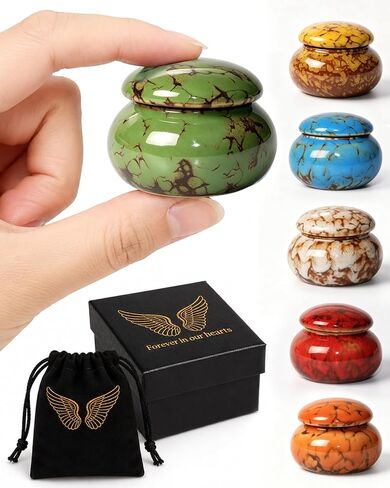 CHONOVO Small Ceramic Keepsake Urn, 1.6'' with Velvet Bag and Box | Handcrafted Ceramic, Unique Pattern, No Leak, Secure Lid, Compact Size, Fits Adult/Pet Ashes, Memorial for Shelf or Desk in Saudi Arabia