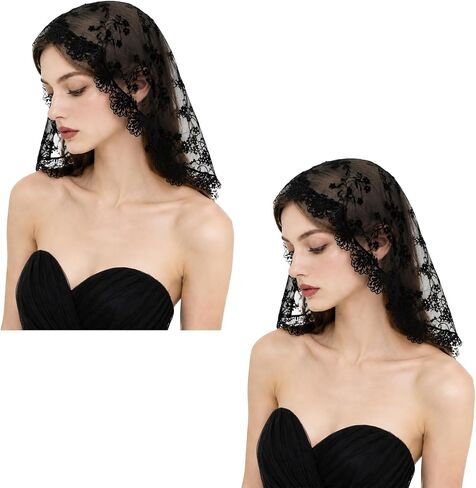 2 Pcs Catholic Veil for Women Mass Floral Lace Embroidery Church Head Coverings Latin Scarf Mantilla Christian Veils in Saudi Arabia