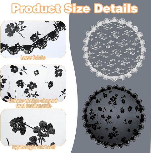 Lace Head Scarf, 2pcs Round Floral Lace Veil Laces Scarf for Women, Mantilla Veils Catholic For Bridal Wedding Party Costume Cosplay (Black, White) in Saudi Arabia