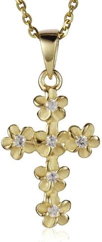 Arthur's Jewelry 925 sterling silver yellow gold plated Hawaiian plumeria flower cross cz pendant in Kuwait